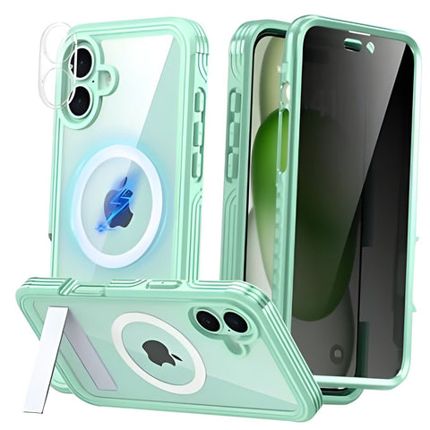 360° Protection Magnetic for Iphone 16 Case Built-In 9H Privacy Screen Green