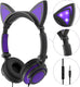 Wired Kids Headphones,Safe 85Db Volume Control On-Ear LED Kitty Headphones with Mic for Kids Boys Girls Children Headset for Computer Tablet Ipad Laptop Gamepad (Purple)