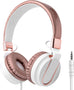 On-Ear Headphones with Built-In Mic, Portable Audio Headset with Adjustable Headband, Soft Ear Cushioned Pads, Foldable Design, for Phone or Computer Use, Hear Calls & Music Clearly - Chroma Rose Gold