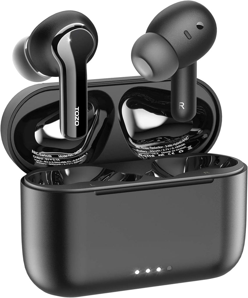 NC2 Hybrid Active Noise Cancelling Wireless Earbuds, In-Ear Detection Headphones, IPX6 Waterproof Bluetooth 5.3 Stereo Earphones, Immersive Sound Premium Deep Bass Headset Matte Black