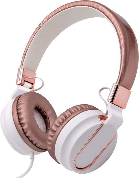 On-Ear Headphones with Built-In Mic, Portable Audio Headset with Adjustable Headband, Soft Ear Cushioned Pads, Foldable Design, for Phone or Computer Use, Hear Calls & Music Clearly - Chroma Rose Gold